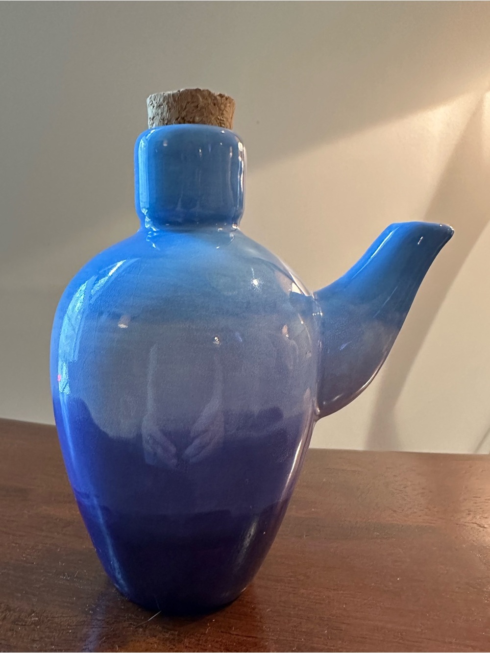 Shades of blue container with cork • pour spout • ceramic • pottery